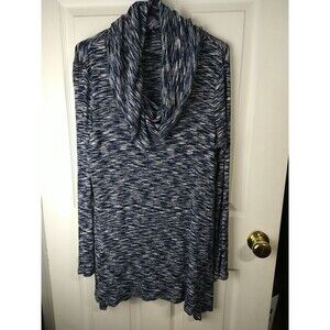 Cable And Gauge Woman L Tunic Blouse LS Blue Heathered Cowl Neck Casual Pullover